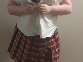 Amateur Stripping and Teasing School Uniform while wearing an Anal Plug