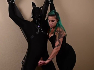 Femdom Mistress milking puppy slave in handjob torture tease and denial