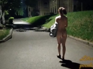 Risky walking naked in the city at night