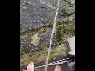 Big cock pee naked outside with feet