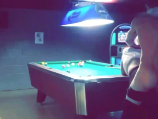 Sexy bartender fucked on pool table after closing time Halloween night