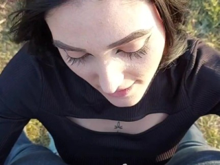 POV cumshot in my mouth by the lake Public Amateur Cumshot Blowjob