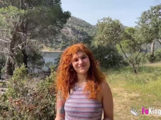 Redhead babe fucks a random dude outdoors for our cameras