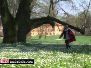 Outdoor sex in the park of the Russian Institute