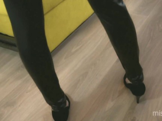 HOT ass and legs in tight shiny leahter leggings – Mistress teasing with leather fetish