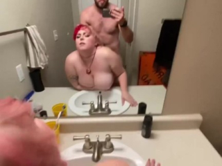 pov doggy w pawg bent over bathroom sink