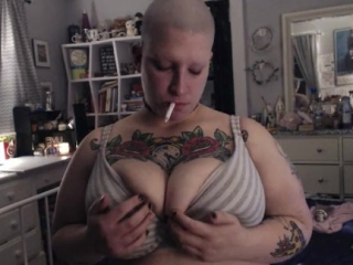 Fresh Faced Bald Babe Unwinds With Cigarette After Long Day