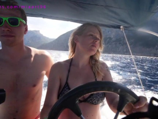 Pregnant girl fucks in public on a boat and gets orgasms and creampie on vacation