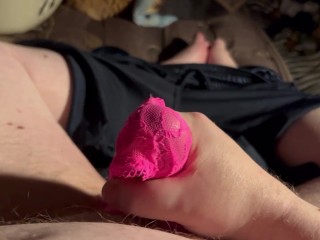 Using My Friend’s Wife’s Pink Lace Thong To Cum