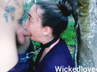 Chained and facefucked against a tree, BALLS DEEP THROAT PIE #2