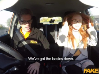 Fake Driving Instructor fucks his cute ginger teen student in the car and gives her a creampie