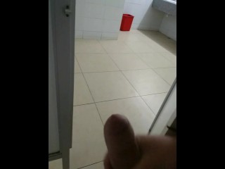 Public toilets jerk off, almost caught! Perv