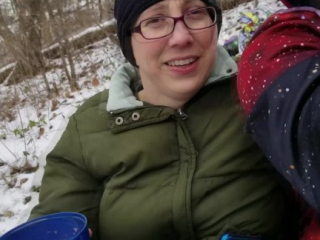 Slutty Milf Public Fuck on Snowy Hiking Trail, W/ Deep Creampie