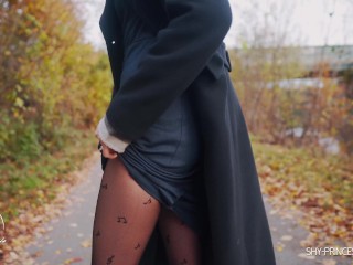 Collage girl in pantyhose flashing ass and pussy public 4K