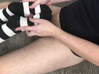 sexy girl footjob & sockjob with knee socks cumshot feet