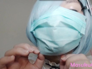 Cute girl with mask cosplay Rem play toys, got fucked and cum in mouth