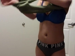 Big tits changing clothes in closet