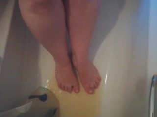 My feet pissed on by him and then me before shower