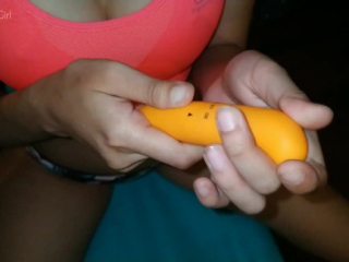 Asian girl play a vibrator