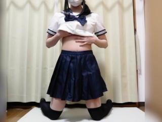 制服コスでイっても止めない連続絶頂電マオナニー Vibrator masturbation orgasm with Japanese cosplay. Selfie