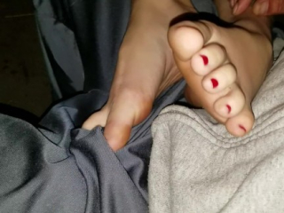 Footjob thru pants