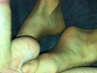 Amateur footjob #40 nylon socks ballbusting and kicking, cum in sock