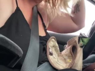 Milkymama awkwardly flashes drivers while driving topless