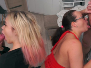 Two guys invite a Busty Milf and a leggy 19 year old Blonde and have a Hard Crazy Fuck!