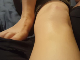 Footjob through underwear cumshot