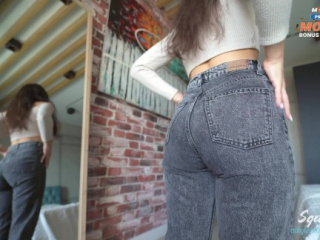 Cunning Stepfather fucked his hot naive Stepdaughter through ripped jeans