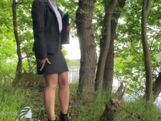 sexy secretary used outdoors in the woods – rough ripping her white blouse