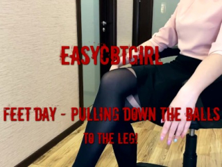 Mistress teaches her slave to squat correctly by stimulating his balls EasyCBTGirl