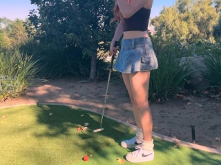 Golf date turns into sneaky public fuck with hot redhead