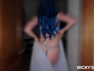 RICKYSROOM Gorgeous blue-haired babe Jewelz Blu has all of her holes used by a BBC