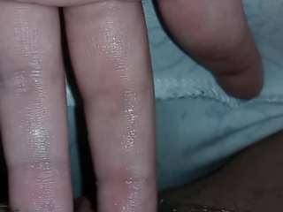 Cute teen fingering wet pussy and clit til intense orgasm before bed!