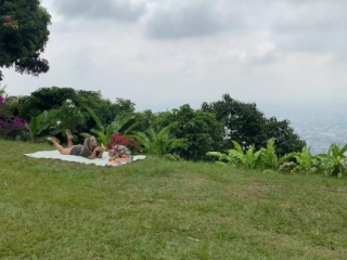 Squirting a huge cucumber on a picnic day!  Naty delgado