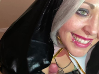 Slutty Nun Sucks Cock Till She Gets A Sticky Cum Confession On Her Face