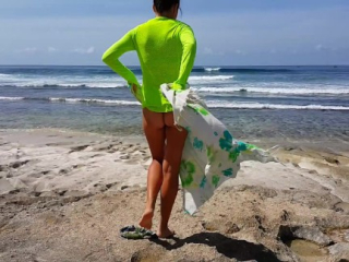 Naked YOGA # Morning Yoga exercises at Ocean Shore