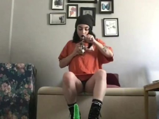 spooky stoner slut cums on her dildo