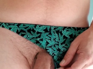 Piss desperation and cum wearing a thong