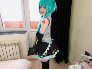 Cutie Vocaloid Hatsune Miku came to visit a fan after the concert, sucked his cock and fucked him