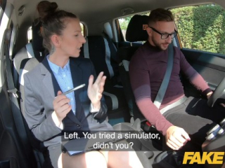 Fake Driving School Female Instructor demands that her pussy is eating to calm herself own