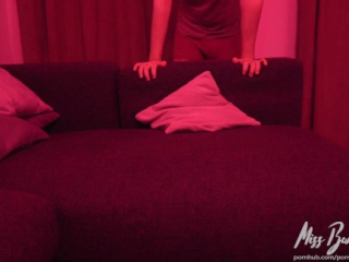 Creampie on the couch with pink lighting!