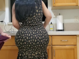 BIG ASS STEPMOM FUCKS HER STEPSON IN THE KITCHEN AFTER SEEING HIS BIG BONER